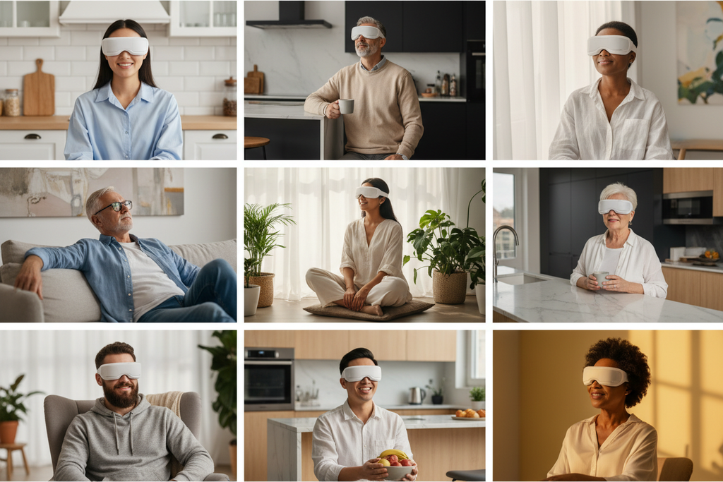 9 Menschen mit Augenmassagegerät